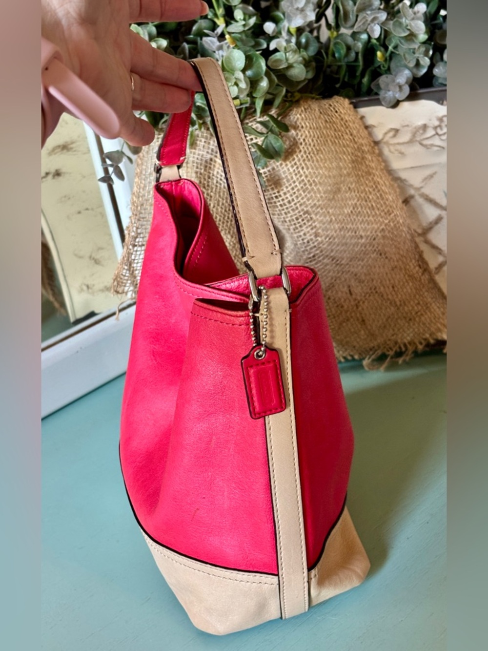 Coach Leather Hobo Bag - Pink & Tan - Picture 7 of 8